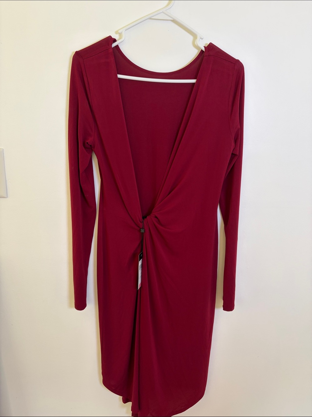 BCBGMaxAzria Twist-Front Burgundy Long Sleeve Dress